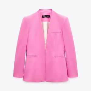 Zara Collarless Fitted Creamy Pink Blazer, XS